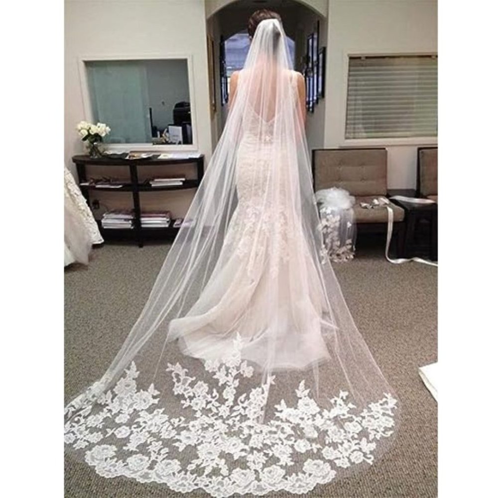 Wedding Veil Bride Veil Tulle Floral Hair Comb Accessories 118" Veil Headpiece